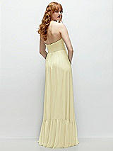 Rear View Thumbnail - Butter Yellow Strapless Cat-Eye Corset Maxi Dress with Ruffle Hem A-Line Skirt