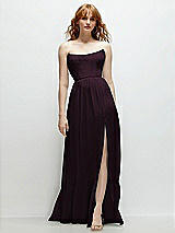 Front View Thumbnail - Deep Plum Strapless Cat-Eye Corset Maxi Dress with Ruffle Hem A-Line Skirt
