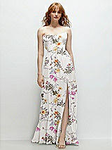 Front View Thumbnail - Butterfly Botanica Ivory Strapless Cat-Eye Corset Maxi Dress with Ruffle Hem A-Line Skirt