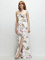 Side View Thumbnail - Butterfly Botanica Ivory Strapless Cat-Eye Corset Maxi Dress with Ruffle Hem A-Line Skirt