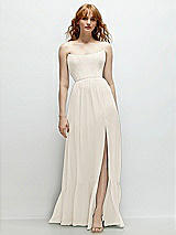 Front View Thumbnail - Ivory Strapless Cat-Eye Corset Maxi Dress with Ruffle Hem A-Line Skirt