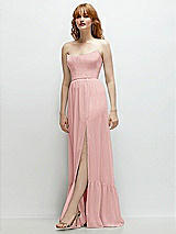 Side View Thumbnail - Rose Strapless Cat-Eye Corset Maxi Dress with Ruffle Hem A-Line Skirt