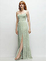 Side View Thumbnail - Vintage Primrose Sage Strapless Cat-Eye Corset Maxi Dress with Ruffle Hem A-Line Skirt