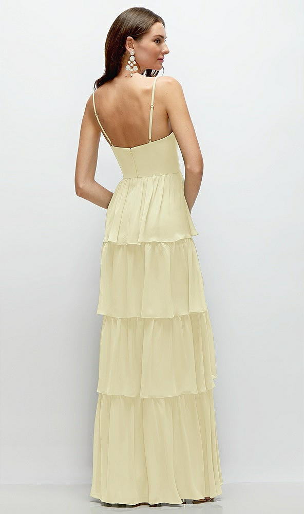 Back View - Butter Yellow Bustier-Style Chiffon Tiered Ruffle Maxi Dress with Adjustable Straps