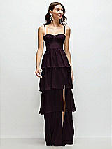 Front View Thumbnail - Deep Plum Bustier-Style Chiffon Tiered Ruffle Maxi Dress with Adjustable Straps