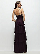 Rear View Thumbnail - Deep Plum Bustier-Style Chiffon Tiered Ruffle Maxi Dress with Adjustable Straps