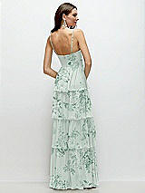 Rear View Thumbnail - Mint Green Floral Bustier-Style Chiffon Tiered Ruffle Maxi Dress with Adjustable Straps