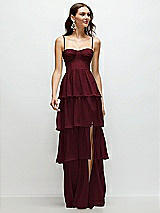 Front View Thumbnail - Cabernet Bustier-Style Chiffon Tiered Ruffle Maxi Dress with Adjustable Straps