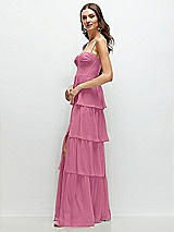 Side View Thumbnail - Orchid Pink Bustier-Style Chiffon Tiered Ruffle Maxi Dress with Adjustable Straps