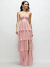 Front View Thumbnail - Rose Bustier-Style Chiffon Tiered Ruffle Maxi Dress with Adjustable Straps