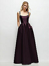 Front View Thumbnail - Deep Plum Scoop Neck Inset Corset Satin Maxi Dress with Pockets
