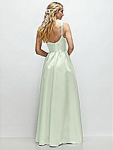 Rear View Thumbnail - Mint Green Scoop Neck Inset Corset Satin Maxi Dress with Pockets