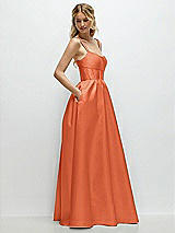 Side View Thumbnail - Portofino Orange Scoop Neck Inset Corset Satin Maxi Dress with Pockets