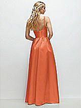 Rear View Thumbnail - Portofino Orange Scoop Neck Inset Corset Satin Maxi Dress with Pockets