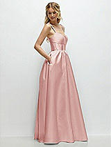 Side View Thumbnail - Rose Scoop Neck Inset Corset Satin Maxi Dress with Pockets
