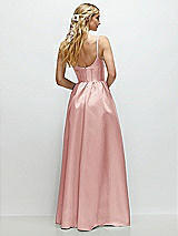 Rear View Thumbnail - Rose Scoop Neck Inset Corset Satin Maxi Dress with Pockets
