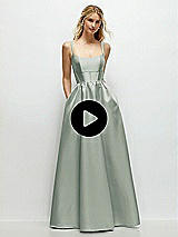 Video 1 Thumbnail - Mint Green Scoop Neck Inset Corset Satin Maxi Dress with Pockets