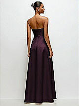 Rear View Thumbnail - Deep Plum Strapless Draped Cat-Eye Satin Maxi Dress with Full Skirt