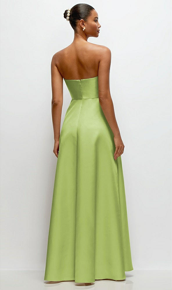 Back View - Mojito Strapless Draped Cat-Eye Satin Maxi Dress with Full Skirt