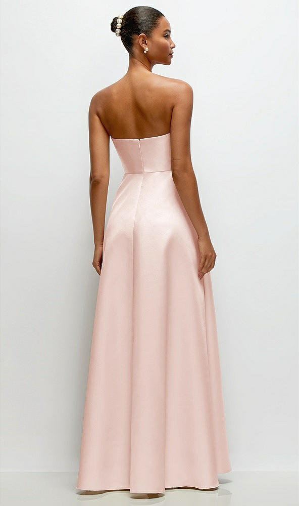 Back View - Blush Strapless Draped Cat-Eye Satin Maxi Dress with Full Skirt