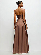 Rear View Thumbnail - Cognac Strapless Draped Cat-Eye Satin Maxi Dress with Full Skirt