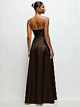 Rear View Thumbnail - Espresso Strapless Draped Cat-Eye Satin Maxi Dress with Full Skirt