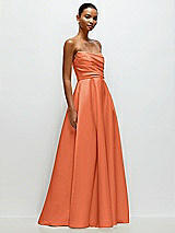 Front View Thumbnail - Portofino Orange Strapless Draped Cat-Eye Satin Maxi Dress with Full Skirt