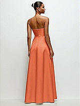 Rear View Thumbnail - Portofino Orange Strapless Draped Cat-Eye Satin Maxi Dress with Full Skirt
