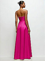 Rear View Thumbnail - Think Pink Strapless Draped Cat-Eye Satin Maxi Dress with Full Skirt