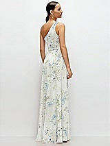 Rear View Thumbnail - Bleu Garden Chiffon One-Shoulder Maxi Dress with Circle Skirt