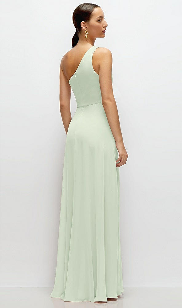Back View - Mint Green Chiffon One-Shoulder Maxi Dress with Circle Skirt