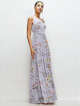 Side View Thumbnail - Butterfly Botanica Silver Dove Chiffon One-Shoulder Maxi Dress with Circle Skirt