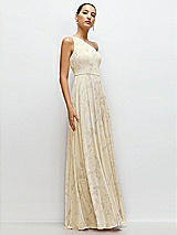 Side View Thumbnail - Butter Yellow Floral Chiffon One-Shoulder Maxi Dress with Circle Skirt