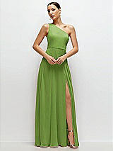 Front View Thumbnail - Peridot Green Chiffon One-Shoulder Maxi Dress with Circle Skirt