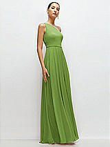 Side View Thumbnail - Peridot Green Chiffon One-Shoulder Maxi Dress with Circle Skirt