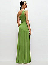 Rear View Thumbnail - Peridot Green Chiffon One-Shoulder Maxi Dress with Circle Skirt
