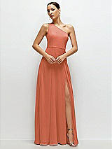 Front View Thumbnail - Terracotta Copper Chiffon One-Shoulder Maxi Dress with Circle Skirt