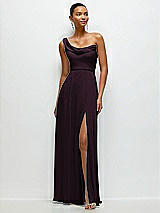 Front View Thumbnail - Deep Plum Chiffon One-Shoulder Maxi Dress with Draped Cowl Neckline