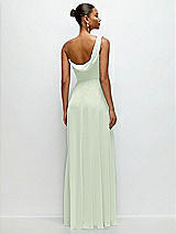 Rear View Thumbnail - Mint Green Chiffon One-Shoulder Maxi Dress with Draped Cowl Neckline