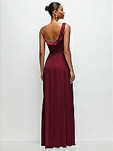 Rear View Thumbnail - Burgundy Chiffon One-Shoulder Maxi Dress with Draped Cowl Neckline