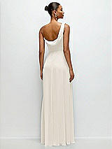 Rear View Thumbnail - Ivory Chiffon One-Shoulder Maxi Dress with Draped Cowl Neckline