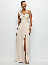 Front View Thumbnail - Oat Chiffon One-Shoulder Maxi Dress with Draped Cowl Neckline