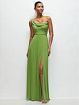 Front View Thumbnail - Peridot Green Chiffon One-Shoulder Maxi Dress with Draped Cowl Neckline