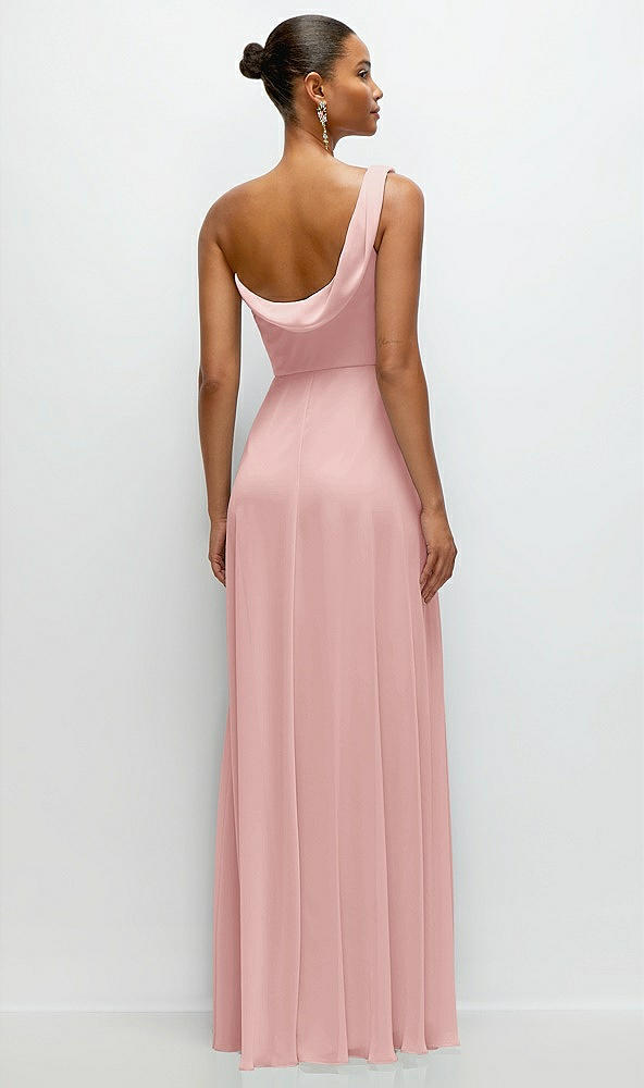 Back View - Rose Chiffon One-Shoulder Maxi Dress with Draped Cowl Neckline