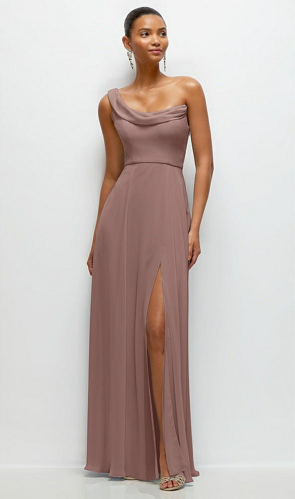 Front View - Sienna Chiffon One-Shoulder Maxi Dress with Draped Cowl Neckline