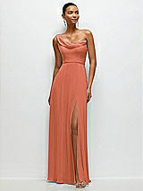 Front View Thumbnail - Terracotta Copper Chiffon One-Shoulder Maxi Dress with Draped Cowl Neckline