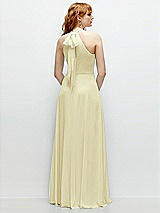 Rear View Thumbnail - Butter Yellow Shirred Halter Chiffon Maxi Dress with Back Sash-Tie Closure