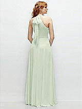 Rear View Thumbnail - Mint Green Shirred Halter Chiffon Maxi Dress with Back Sash-Tie Closure