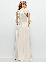 Rear View Thumbnail - Ivory Shirred Halter Chiffon Maxi Dress with Back Sash-Tie Closure