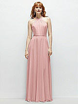Front View Thumbnail - Rose Shirred Halter Chiffon Maxi Dress with Back Sash-Tie Closure